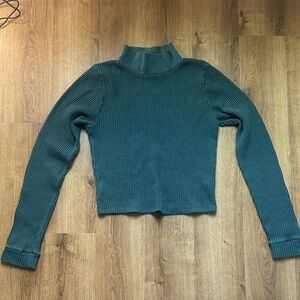 Aerie Teal Long Sleeve Waffle Knit Thermal Crop Top